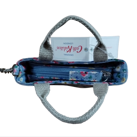 Cath Kidston London Coin Purse Mini Bag Key Ring Clip Floral Print Blue Flowers - Picture 3 of 8
